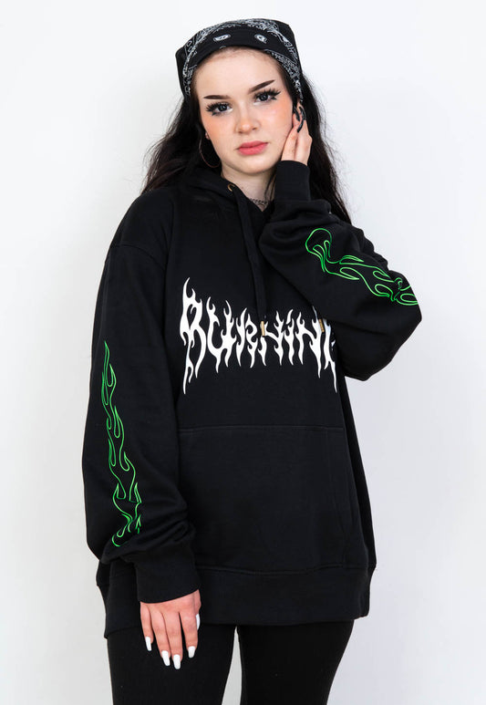 BURNING HOODIE WITH GREEN FLAMES