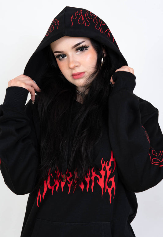 BURNING HOODIE WITH RED FLAMES